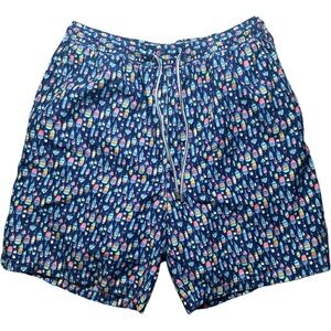Peter Millar Swim Trunks Colorful Fishing Lure Pattern Size Large Navy